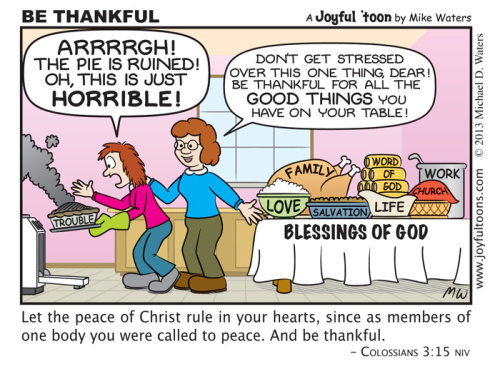 One way to let the peace of God rule in your heart is to be thankful for all the good things He has provided. November 24, 2013